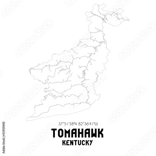 Tomahawk Kentucky. US street map with black and white lines.
