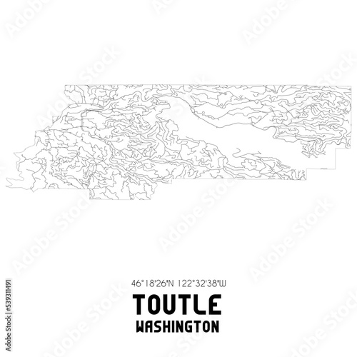 Toutle Washington. US street map with black and white lines.