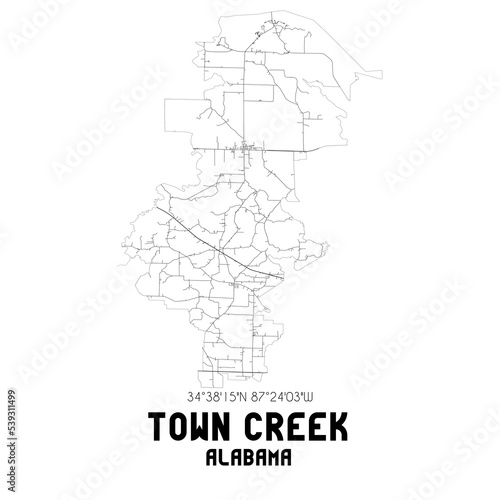 Town Creek Alabama. US street map with black and white lines.