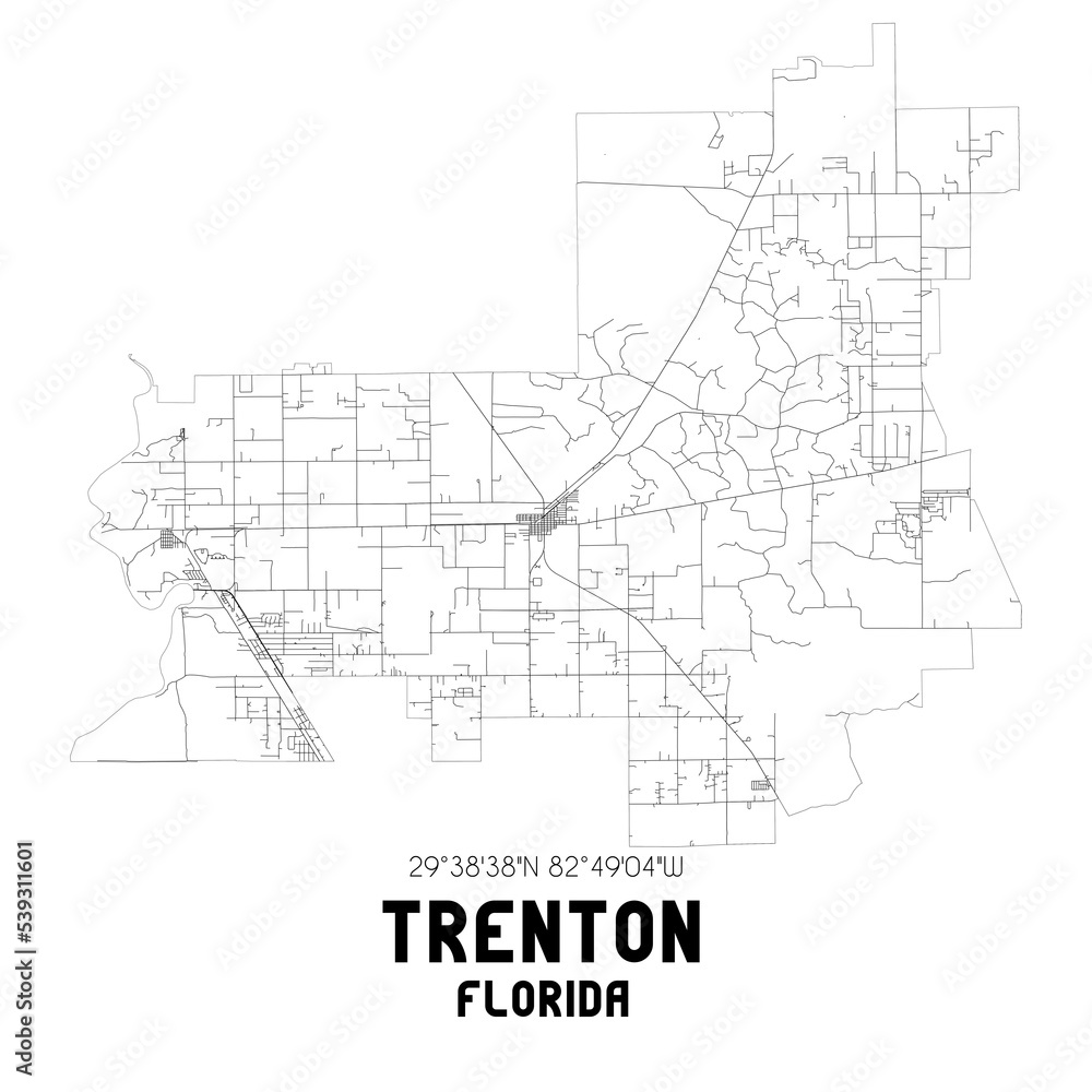 Trenton Florida. US street map with black and white lines.