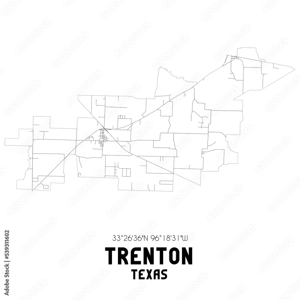 Trenton Texas. US street map with black and white lines.