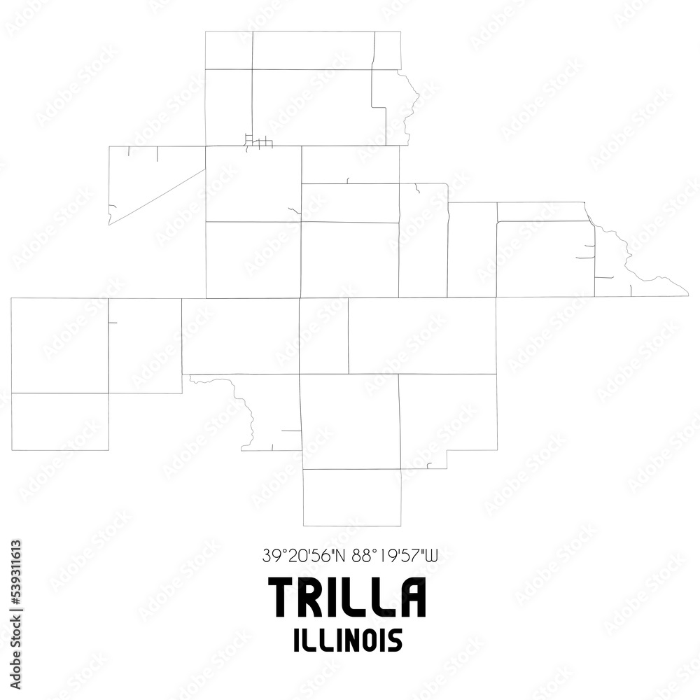 Trilla Illinois. US street map with black and white lines.