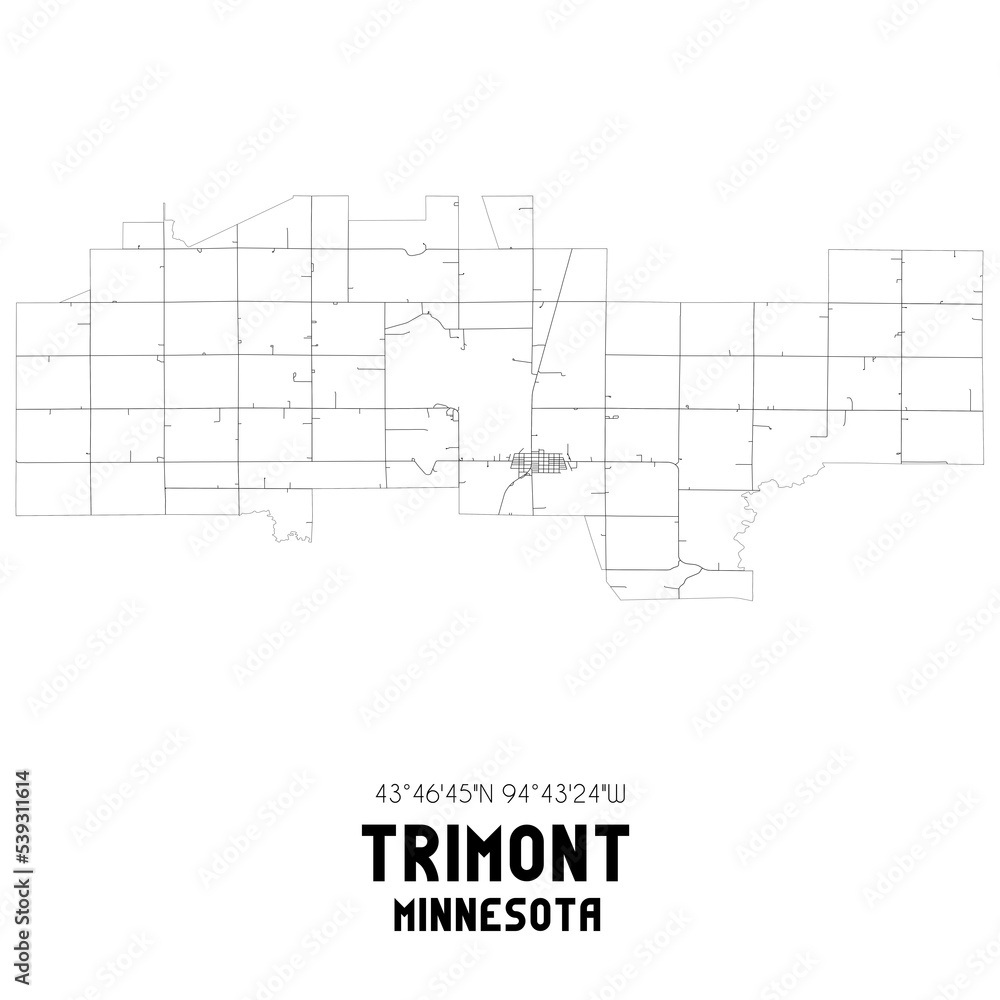 Trimont Minnesota. US street map with black and white lines.