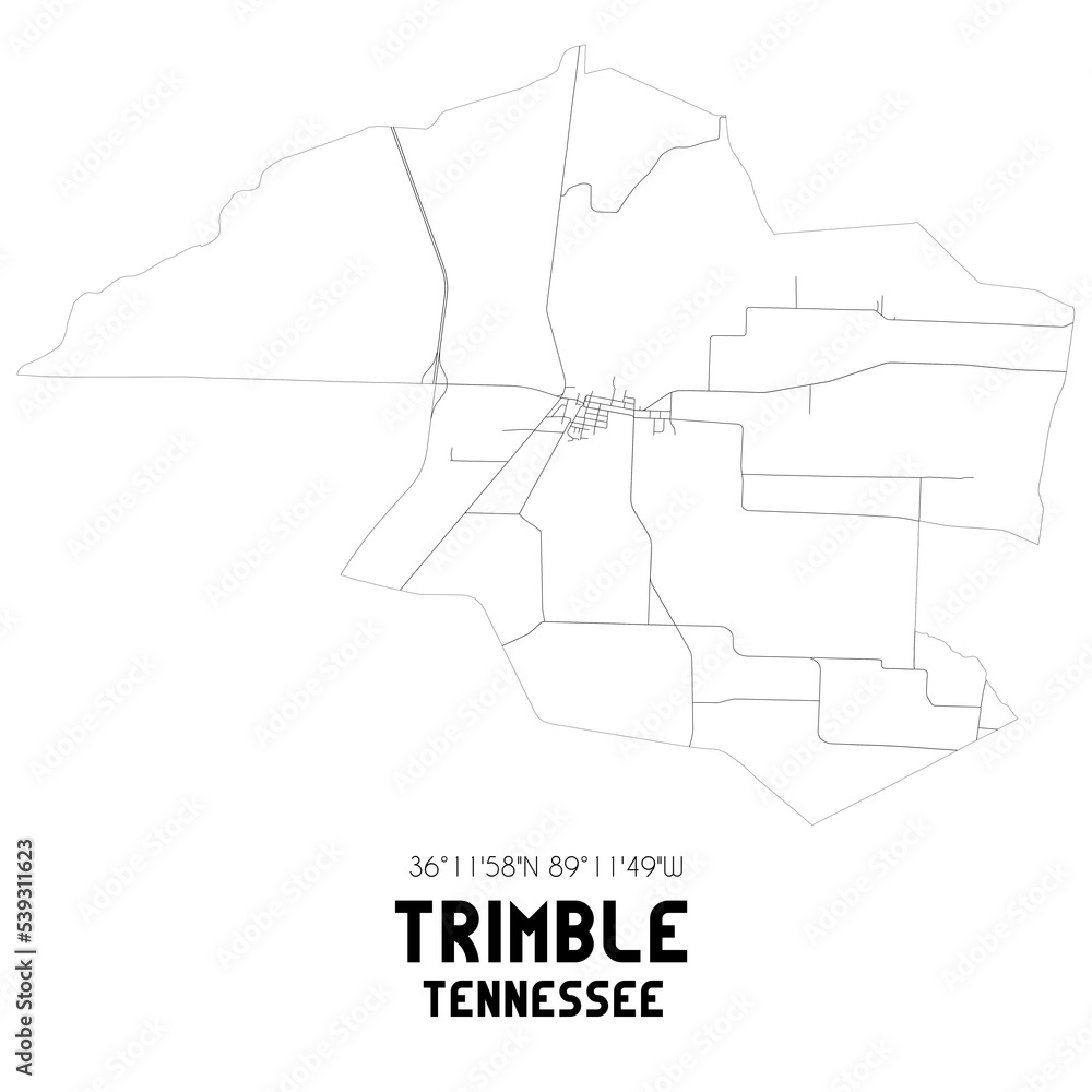 Trimble Tennessee. US street map with black and white lines. ilustração
