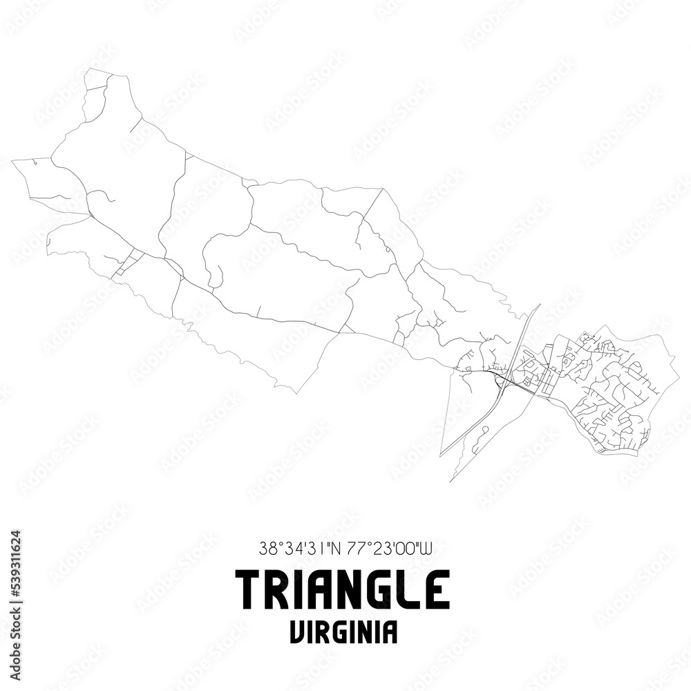 Triangle Virginia. US street map with black and white lines.