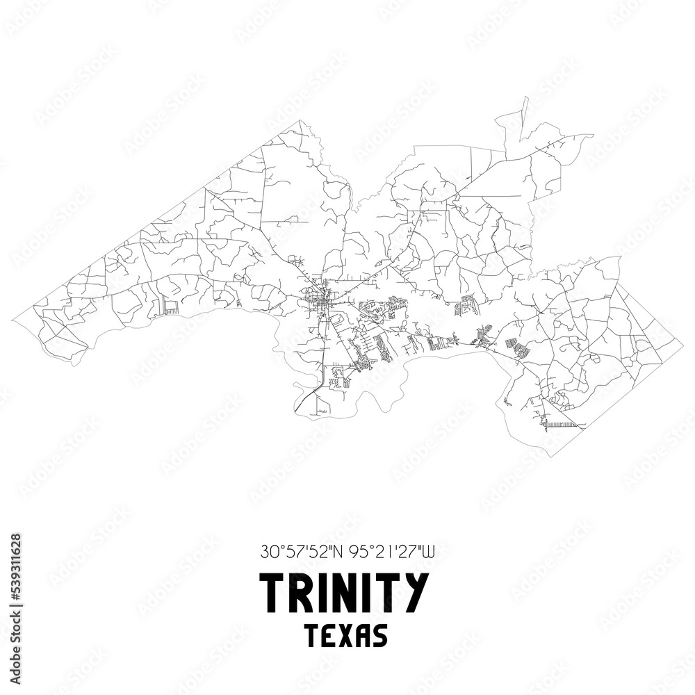 Trinity Texas. US street map with black and white lines. Trinity Texas. US street map with black and white lines.