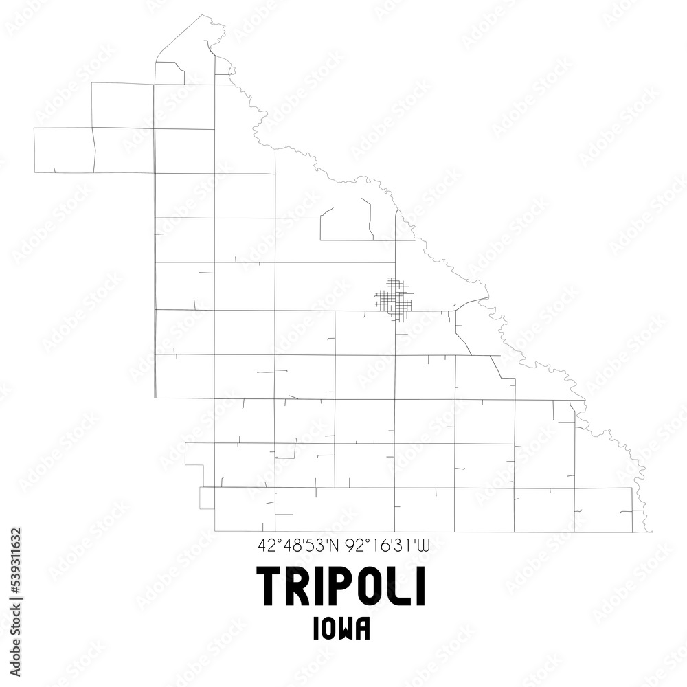 Tripoli Iowa. US street map with black and white lines. Tripoli Iowa. US street map with black and white lines.