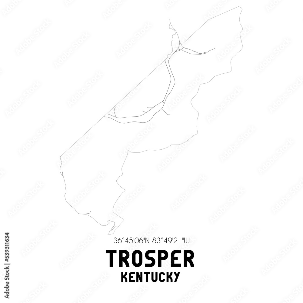 Trosper Kentucky. US street map with black and white lines.