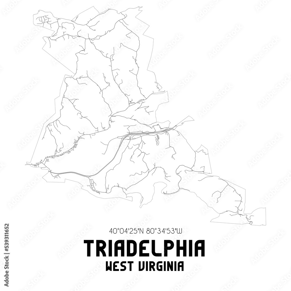Triadelphia West Virginia. US street map with black and white lines