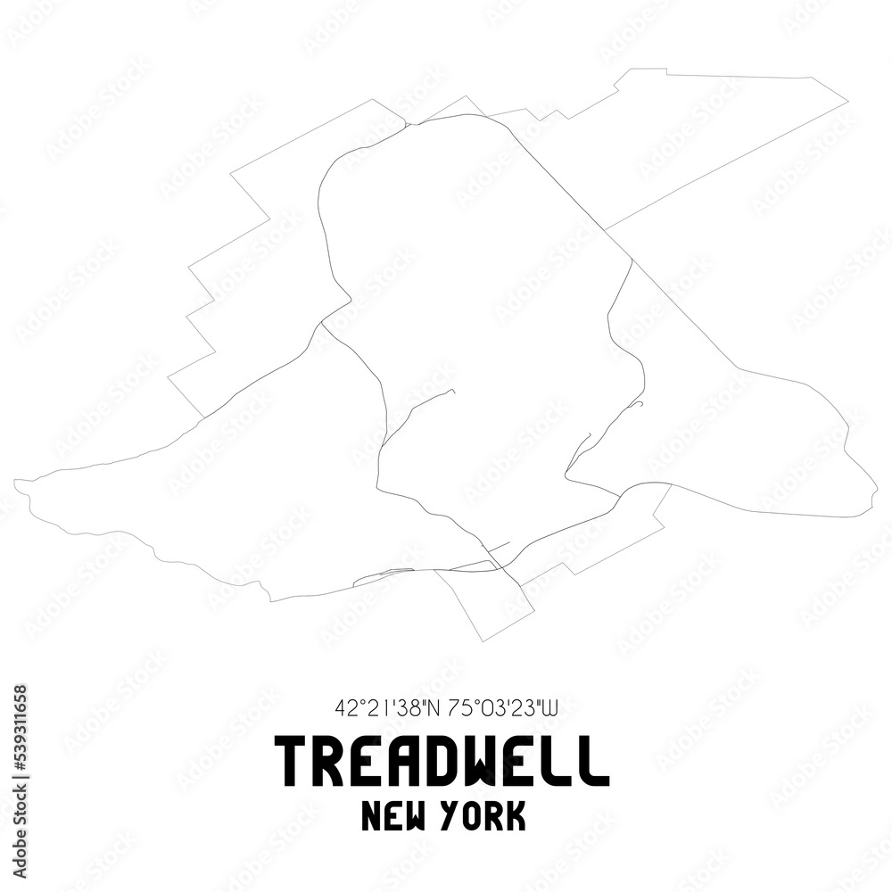 Treadwell New York. US street map with black and white lines.