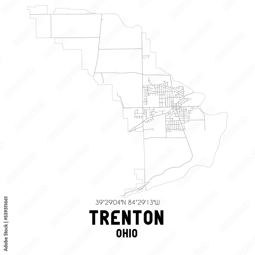 Trenton Ohio. US street map with black and white lines.