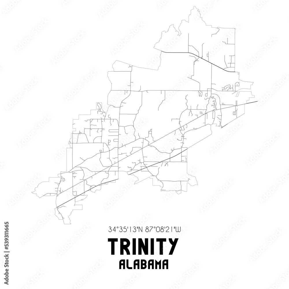 Trinity Alabama. US street map with black and white lines.