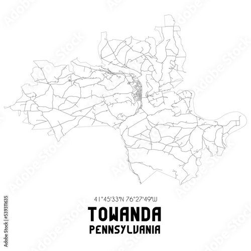 Towanda Pennsylvania. US street map with black and white lines.