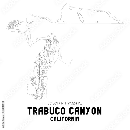 Trabuco Canyon California. US street map with black and white lines.