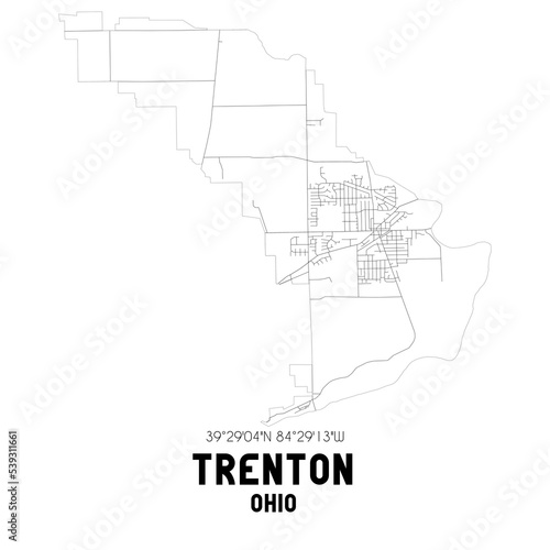 Trenton Ohio. US street map with black and white lines.