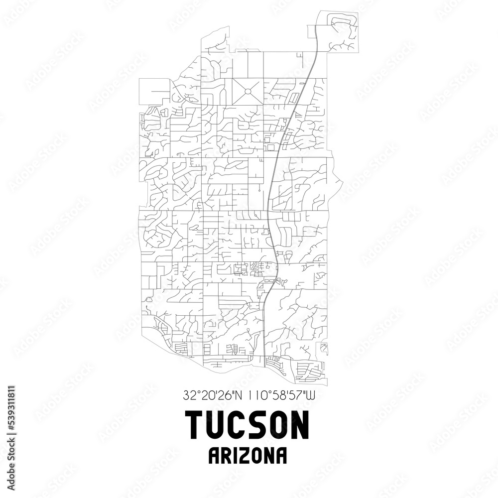 Tucson Arizona. US street map with black and white lines.
