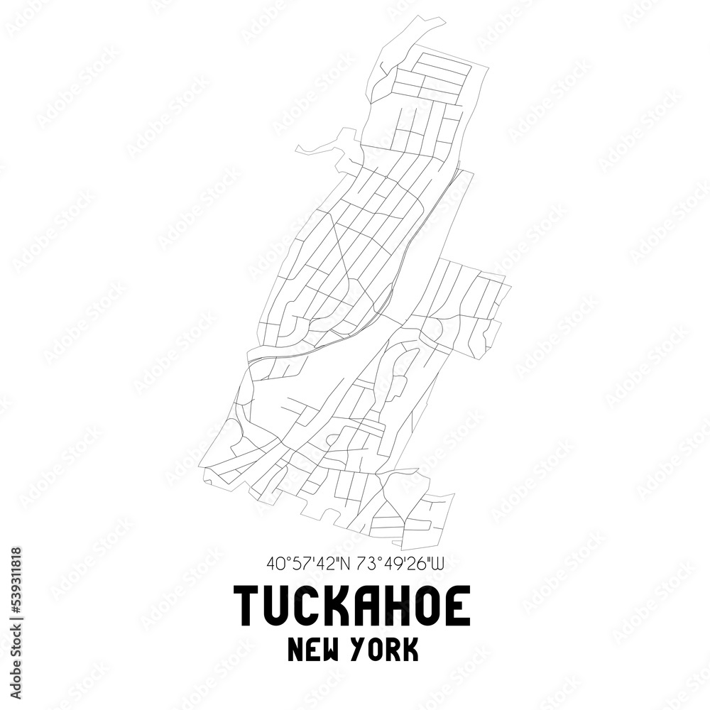 Tuckahoe New York. US street map with black and white lines.