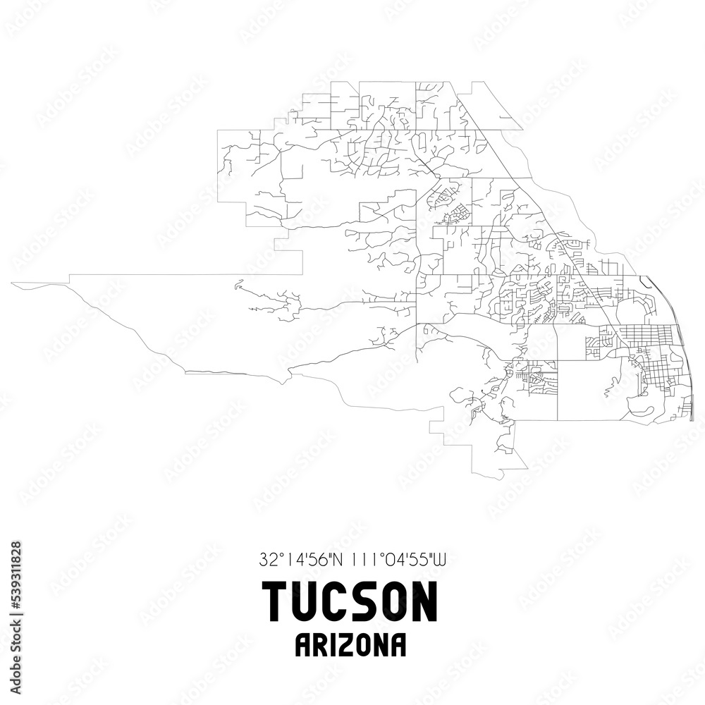 Tucson Arizona. US street map with black and white lines.