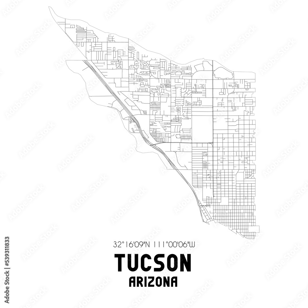 Tucson Arizona. US street map with black and white lines. Stock ...