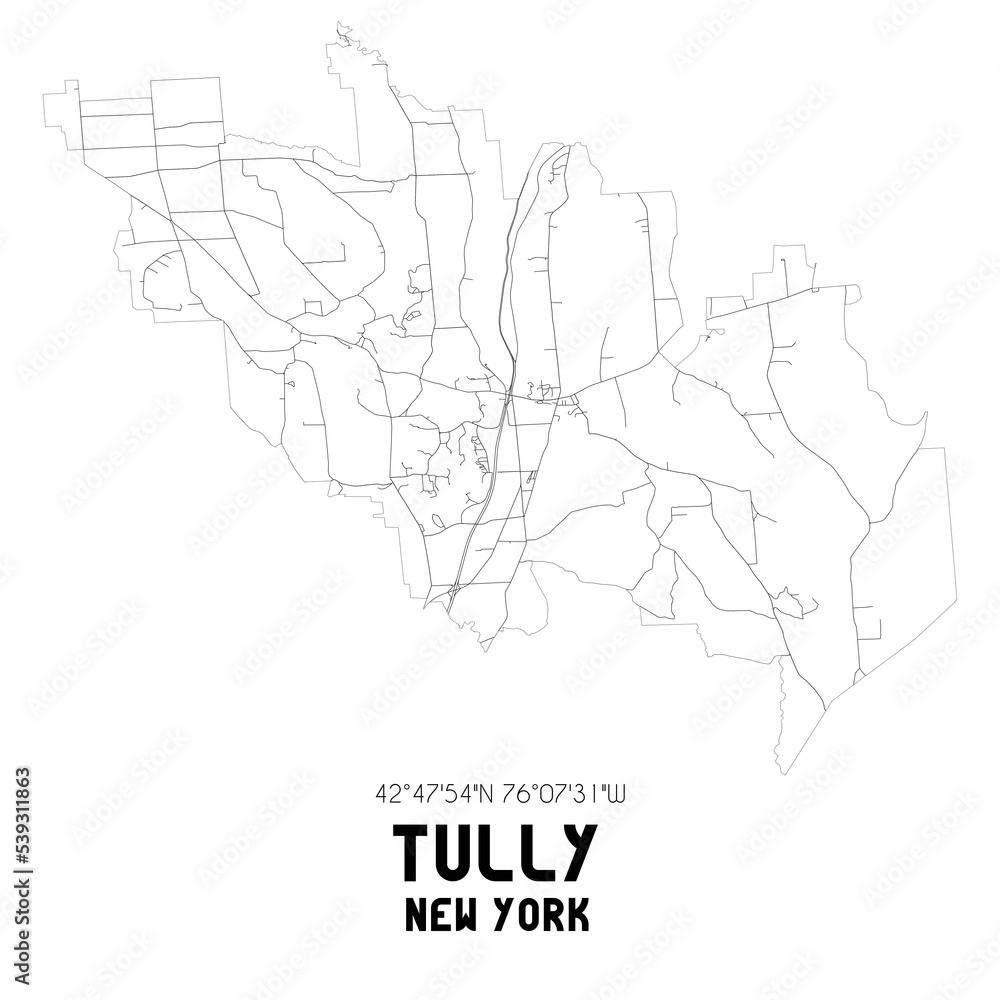 Tully New York. US street map with black and white lines. Stock