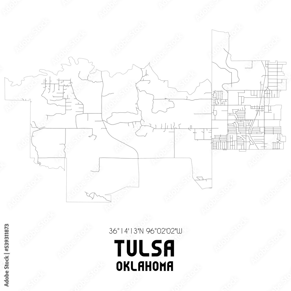 Tulsa Oklahoma. US street map with black and white lines.