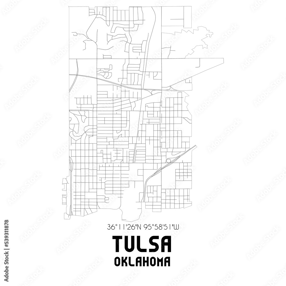 Tulsa Oklahoma. US street map with black and white lines. Tulsa Oklahoma. US street map with black and white lines.