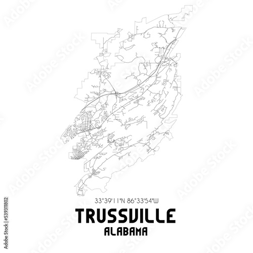 Trussville Alabama. US street map with black and white lines.
