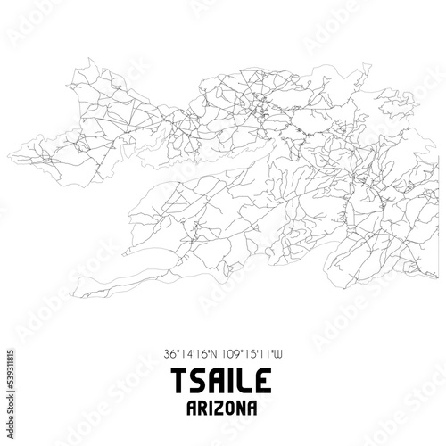 Tsaile Arizona. US street map with black and white lines.