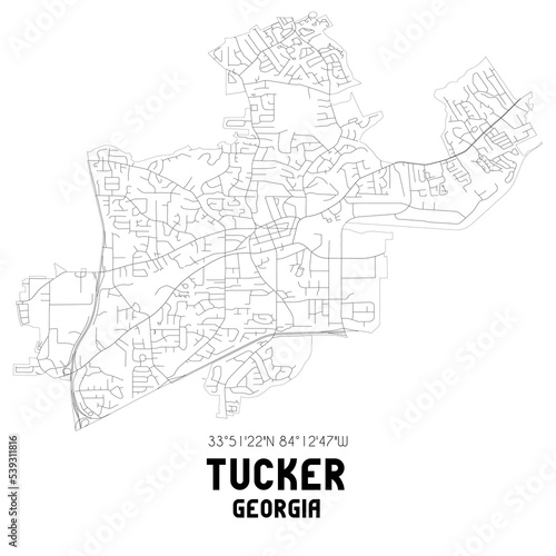 Tucker Georgia. US street map with black and white lines. photo