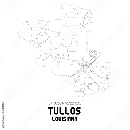Tullos Louisiana. US street map with black and white lines.