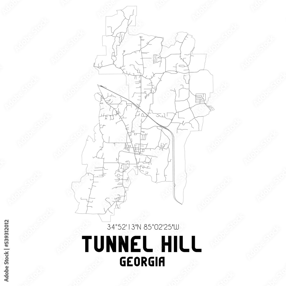 Tunnel Hill Georgia. US street map with black and white lines.