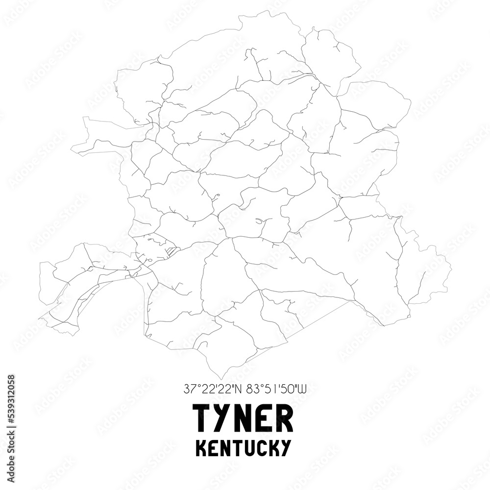 Tyner Kentucky. US street map with black and white lines. Tyner Kentucky. US street map with black and white lines.