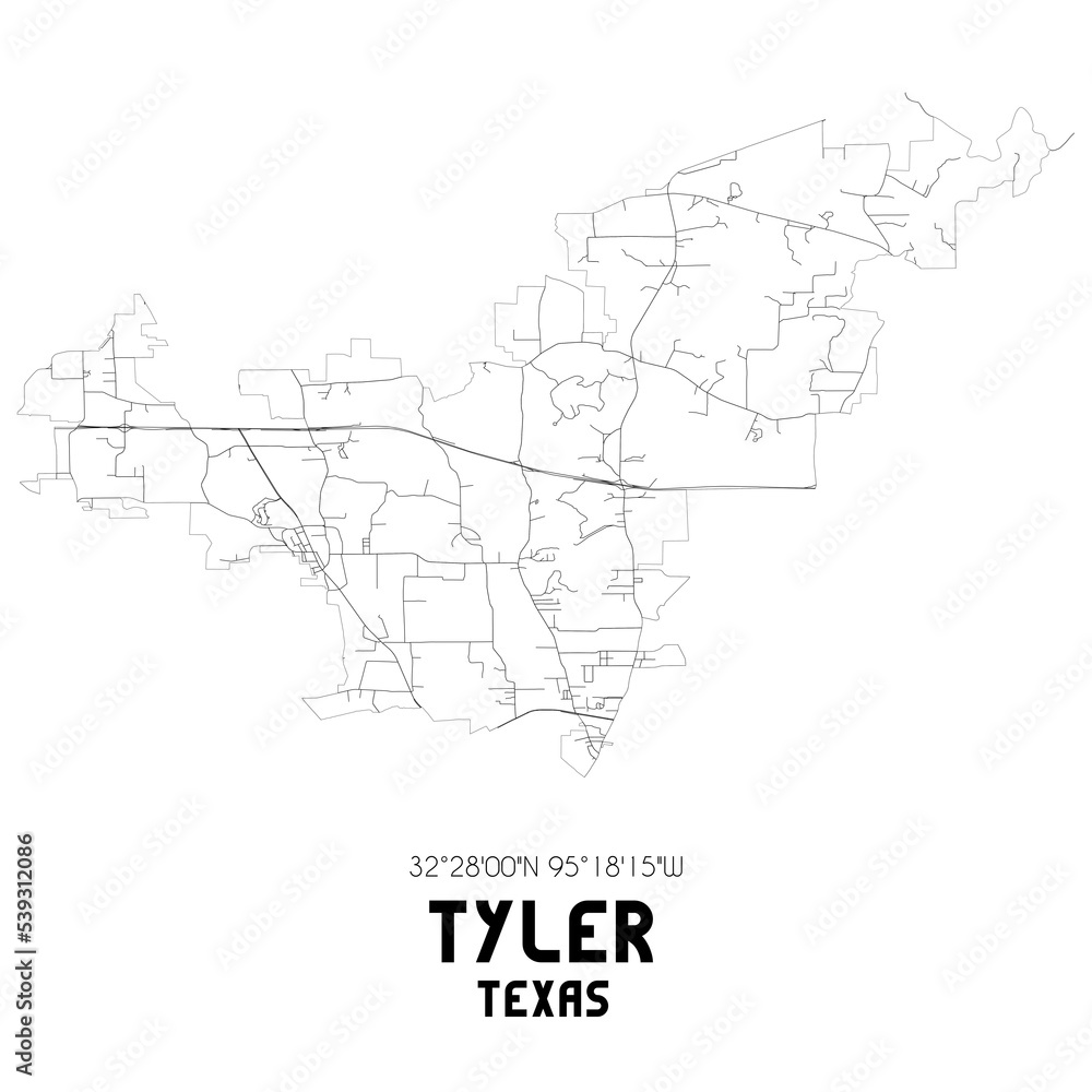 Fototapeta premium Tyler Texas. US street map with black and white lines.