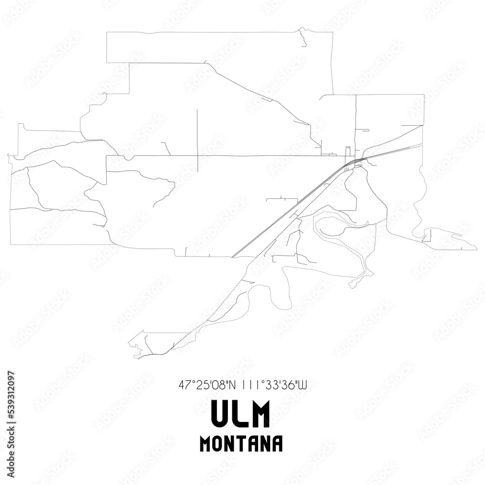 Ulm Montana. US street map with black and white lines. Ulm Montana. US street map with black and white lines.