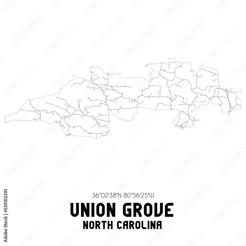 Union Grove North Carolina. US street map with black and white lines.