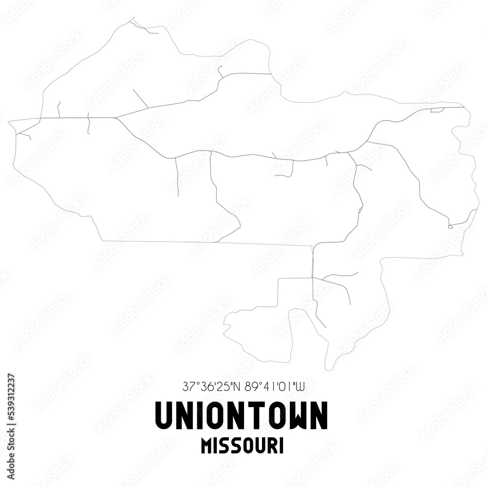 Fototapeta premium Uniontown Missouri. US street map with black and white lines.