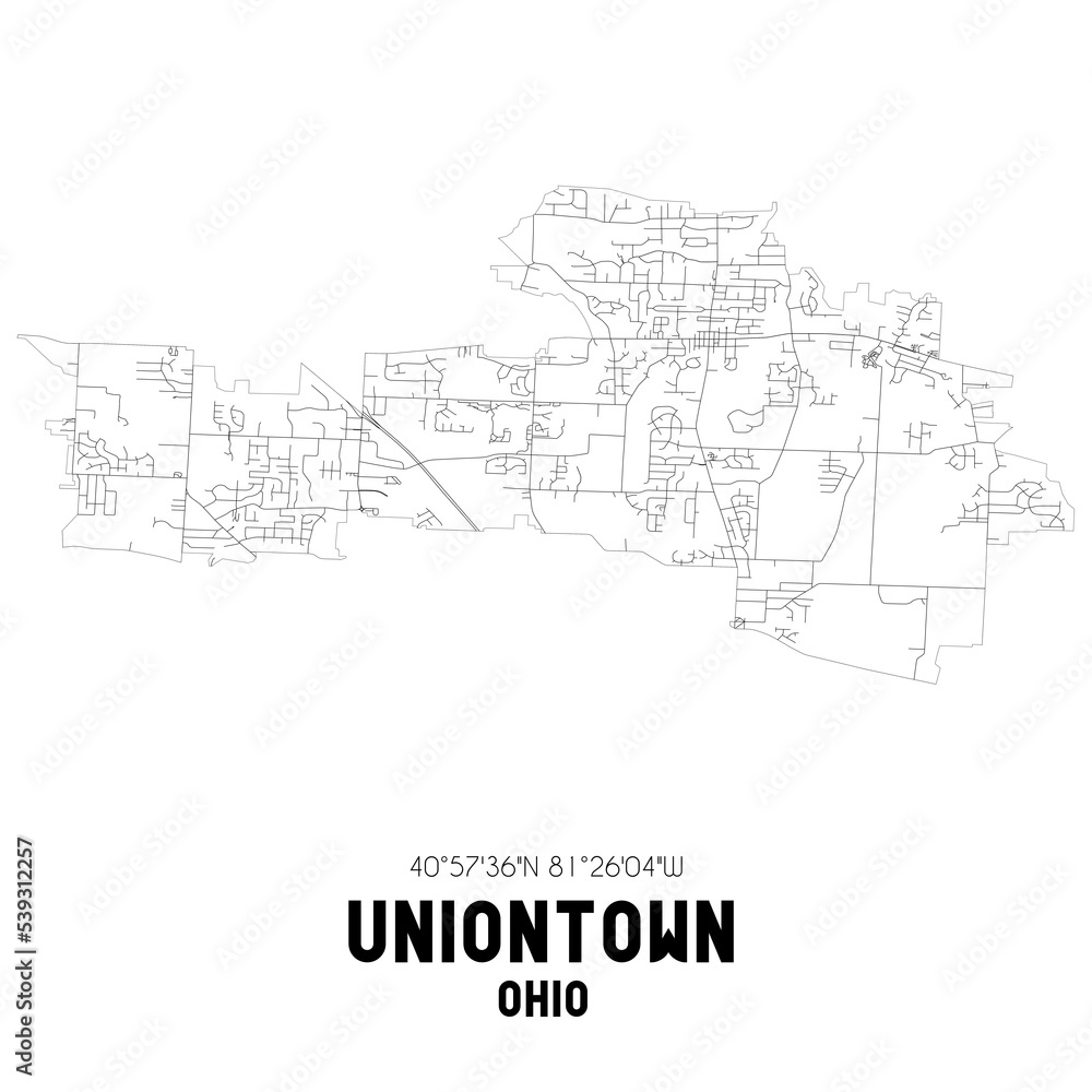 Uniontown Ohio. US street map with black and white lines.