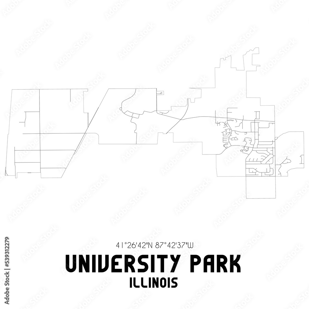 University Park Illinois. US street map with black and white lines.