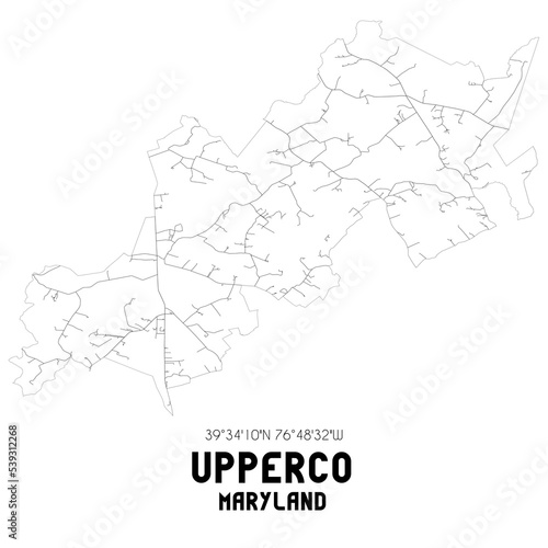 Upperco Maryland. US street map with black and white lines.