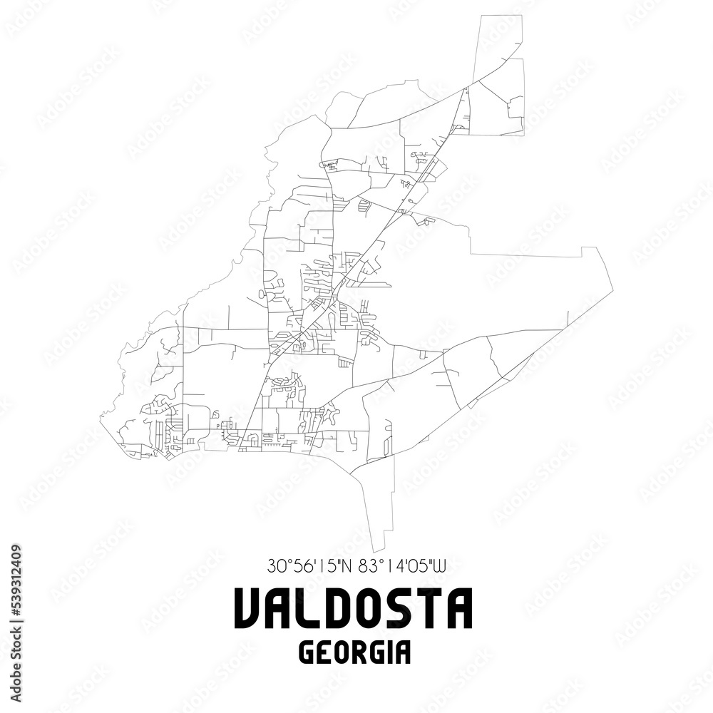 Valdosta Georgia. US street map with black and white lines.