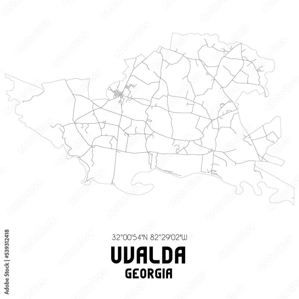 Uvalda Georgia. US street map with black and white lines.