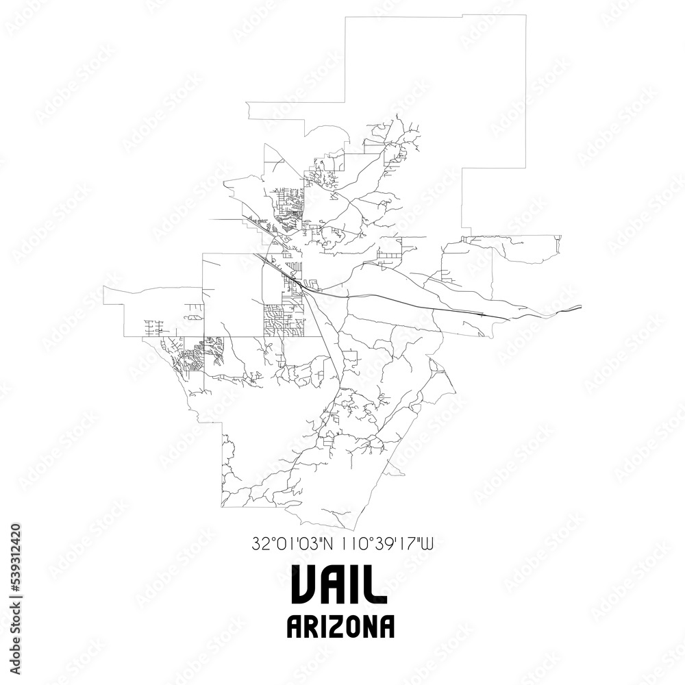 Vail Arizona. US street map with black and white lines.