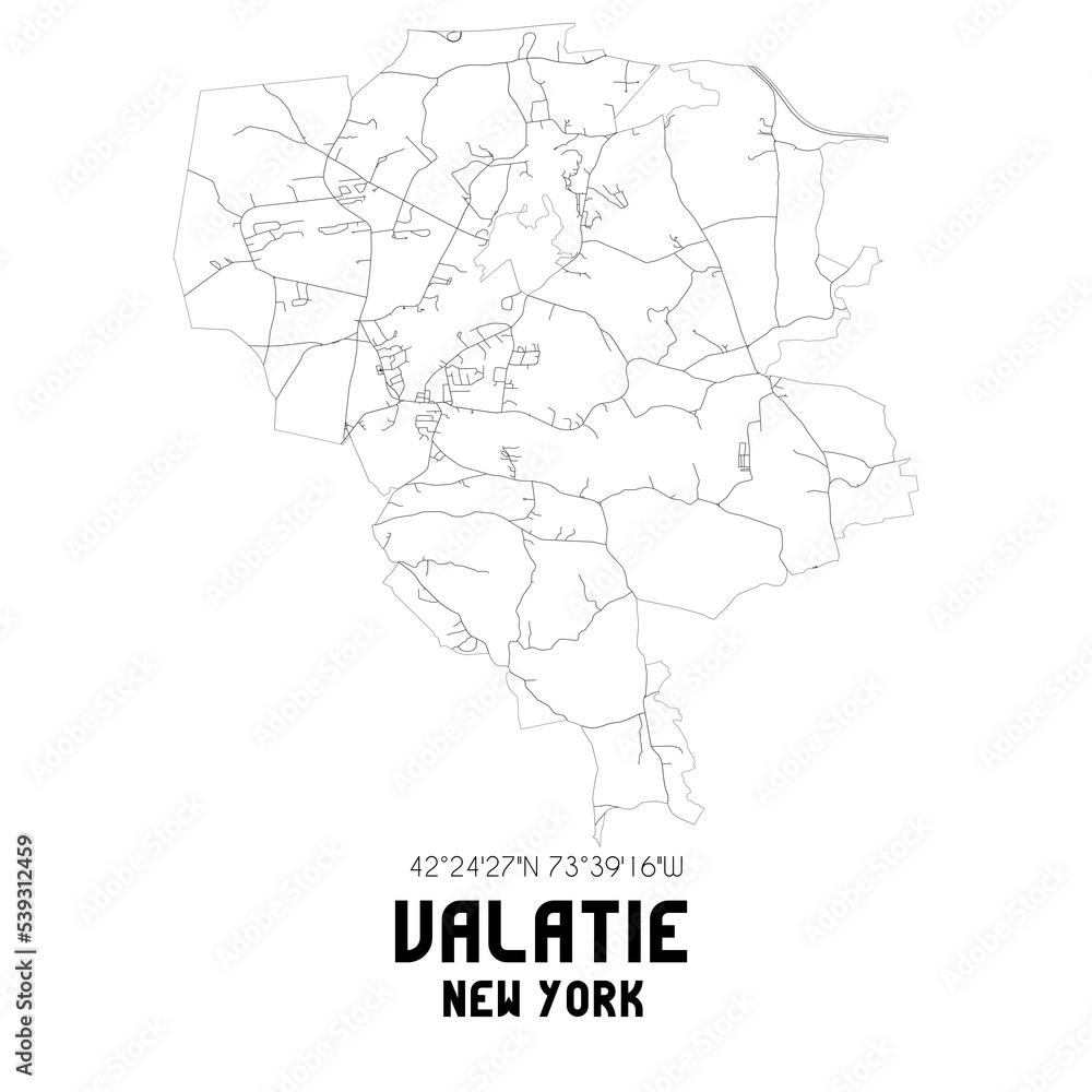 Valatie New York. US street map with black and white lines.
