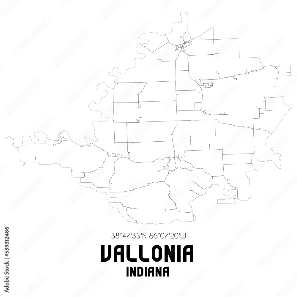Vallonia Indiana. US street map with black and white lines. Vallonia Indiana. US street map with black and white lines.