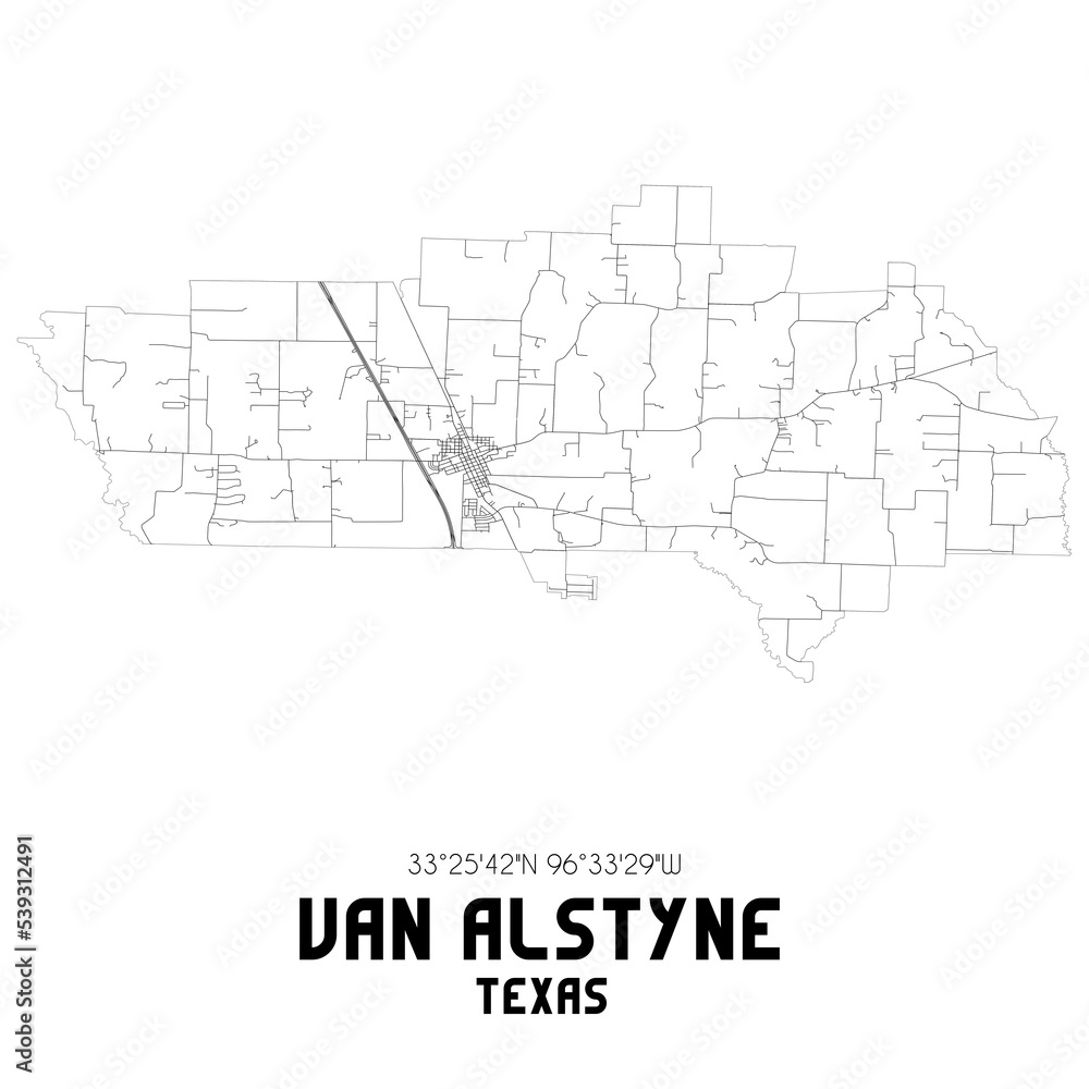 Van Alstyne Texas. US street map with black and white lines.