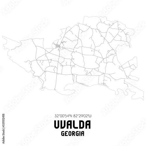 Uvalda Georgia. US street map with black and white lines.