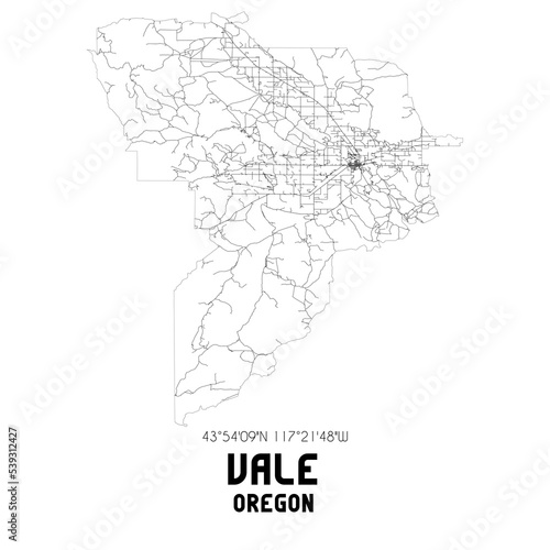 Vale Oregon. US street map with black and white lines.