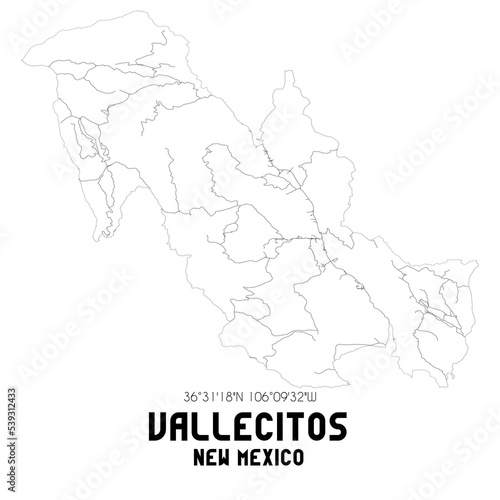 Vallecitos New Mexico. US street map with black and white lines.