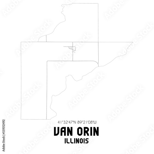 Van Orin Illinois. US street map with black and white lines.