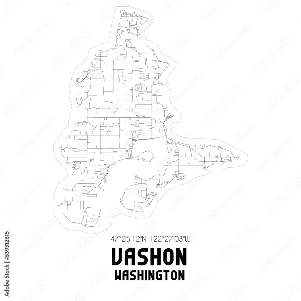 Obraz premium Vashon Washington. US street map with black and white lines.